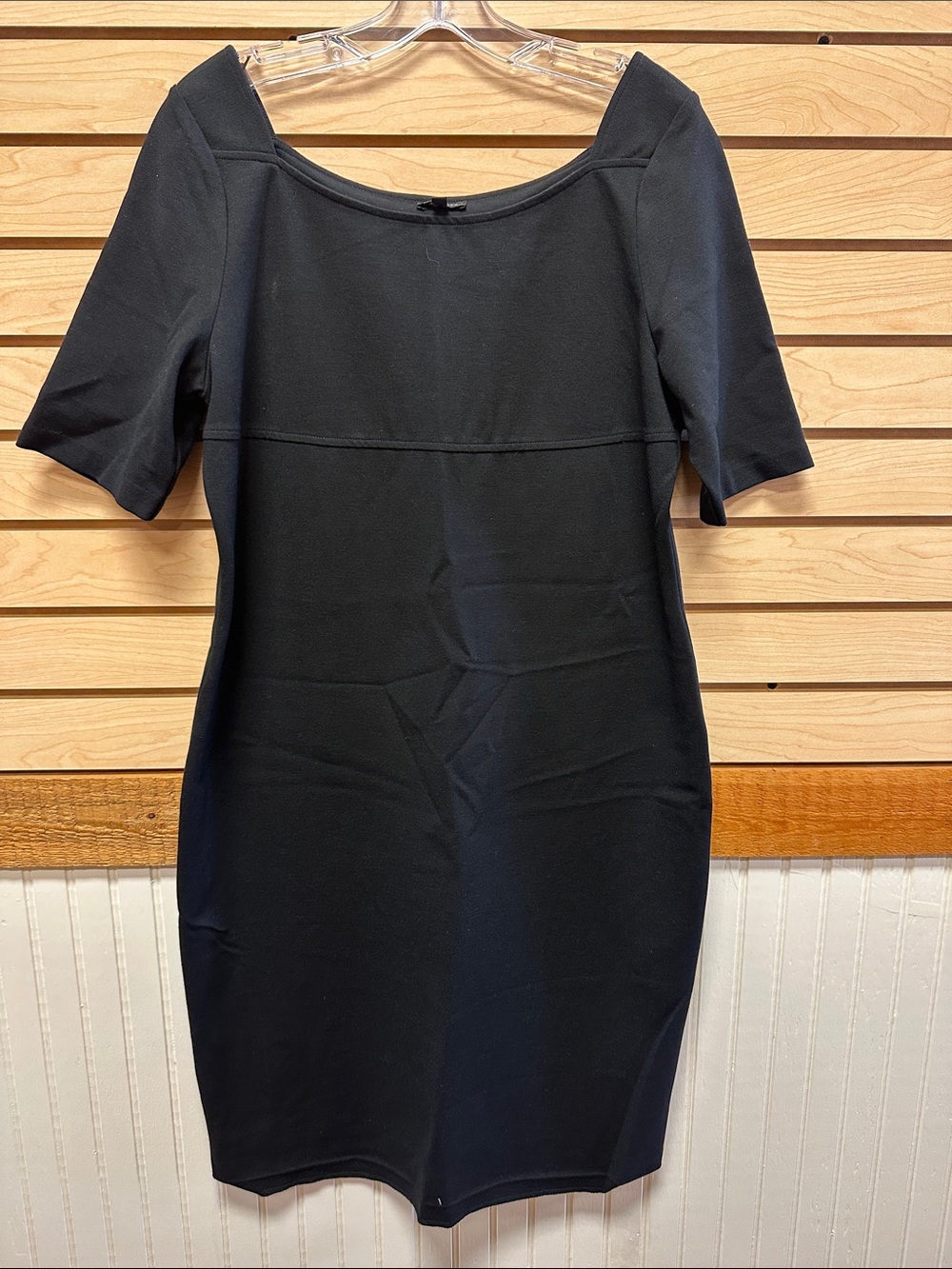 Talbots Black Short-Sleeve Midi Sheath Dress with Scoop Neck